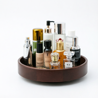 Nampan Rias Kayu Solid Walnut Gelap QingChuan dengan Ukiran Laser, Wadah Penyimpanan Kosmetik, Organizer Makeup Bundar, untuk Meja Rias Kamar Mandi