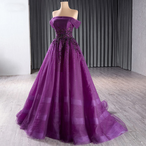 Robe de bal élégante en tulle à épaules dénudées, avec appliques en dentelle et cristaux, robe de soirée, robe de bal, robe de fête Rsm241105 - Product Image 3
