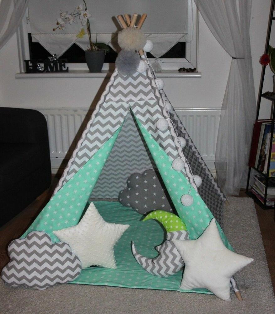 Tenda Teepee Anak-anak Kanvas Dalam Ruangan Hijau Tipi Wigwam