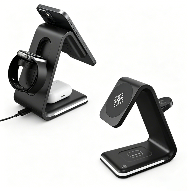 Fast Charging Vertical Charger Holder, 3-in-1 Magnetic Wireless Charging Dock, Foldable Desktop Charging Stand