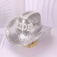 Chapeau de cowboy en gros avec paillettes argentées, perles et strass, idéal pour les enterrements de vie de jeune fille, mariages, fêtes prénuptiales pour femmes