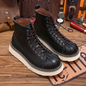 Bottes en cuir véritable de luxe pour hommes, en cuir de vachette pleine fleur, style workwear, avec embout renforcé et semelle épaisse - Product Image 2