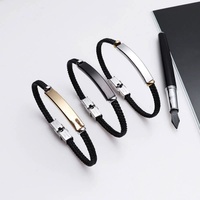Pulsera de Cuero Trenzado de Acero Inoxidable Grabable con Nombre de Logotipo Personalizado, Joyería de Moda para Hombre