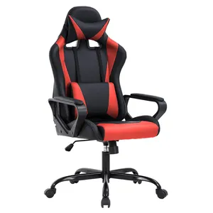 Chaise de bureau ergonomique et pivotante, à haut dossier, en cuir PU, avec Support lombaire, pour Gaming, ordinateur de course, rouge