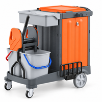 Chariot de nettoyage robuste en plastique avec roues pivotantes et étagère de rangement fermée pour hôtel, aéroport, gare