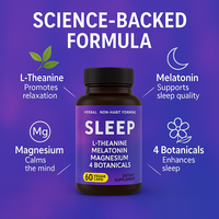 Capsules végétales OEM à marque privée de mélatonine, L-théanine et magnésium (60 gélules) pour adultes – Soutien au sommeil – Halal GMP