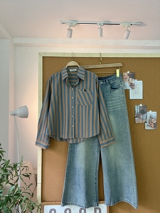 Chemise rayée mi-longue pour femme A769 en coton épais et structuré, coupe classique, printemps-été, chemisier en coton, vente flash - Product Image 5