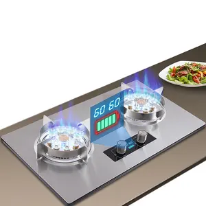 家庭用タイマーテーブル埋め込み式デュアルユースフレームアウト保護LPGガス炊飯器ステンレス鋼ガスストーブ2バーナー