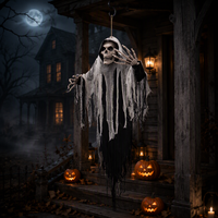 Décorations d'Halloween : Fantôme suspendu électrique, activé par le son et le capteur de mouvement, Crâne, Grim Reaper, Sorcière, Accessoires effrayants