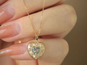 สร้อยคอจี้รูปหัวใจทองคำแท้ 18K สไตล์วินเทจสำหรับผู้หญิง Xnfly ประดับด้วยพลอยแซฟไฟร์และเพชรธรรมชาติ - Product Image 4