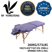 Table de massage portable moderne à 2 sections, large, avec cadre en bois, pliable, en cuir PU lavande, avec repose-tête, pour spa, salon, hôtel, lit de tatouage
