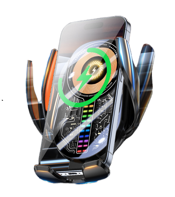 15W Led Light Car Phone Holder Wireless Charger Automatic Clamping Car Wireless Charger Infrared Induction Car Wireless Charger