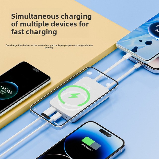 Cross-border Super-Fast Wireless Magnetic Charging Treasure Cable Holder Mini Portable Plastic Power Bank 22.5W Output Wholesale