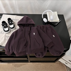 Tongxingyuan Children's Fleece Lined Two Piece Set Thick Cotton Autumn Winter Outfit Boys Girls Casual Solid Color - Product Image 3