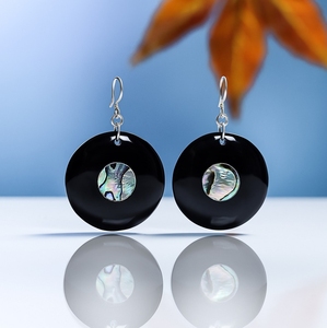 Minh Giang Craft Artisan Hand Cut Buffalo Horn Fashion <b>Stud</b> <b>Earrings</b> Featuring Inlaid Iridescent Shell - Product Image 6