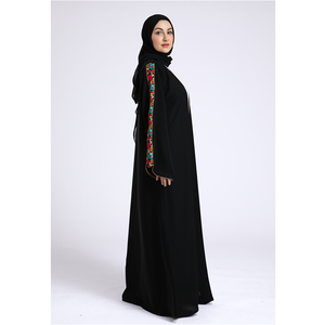 Kimono musulman modeste à devant ouvert avec broderie colorée, Kaftan islamique de Dubaï, style ethnique, Abaya noire - Product Image 1