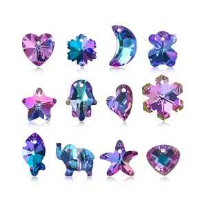 Snowflake Crystal Glass Pendant Single Hole Pink Purple Moon Heart Diy Earring Bracelet Jewelry Making Accessories Components