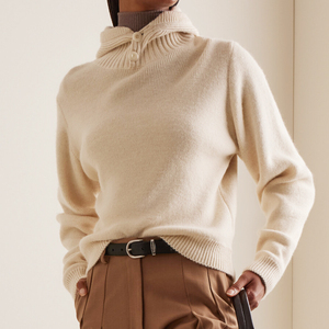 Maglione Oversize con Collo Alto e Cappuccio in Stile Minimalista Casual da <span class=keywords><strong>Donna</strong></span>, Personalizzato dalla Fabbrica Wisrise - Product Image 3