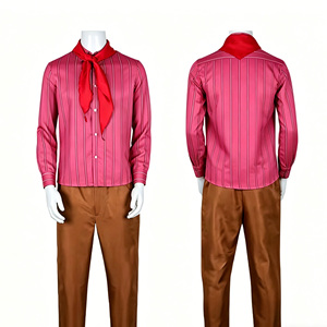 Costume de cosplay rayé bleu pour homme, chemise à manches longues avec écharpe rouge et pantalon marron, <span class=keywords><strong>tenue</strong></span> de personnage d'anime pour fête de carnaval - Product Image 5