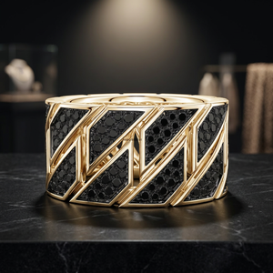 Anillos de Boda Clásicos de Lujo en Oro Amarillo con Diamantes Negros Naturales, Oro de 10K, 14K, 18K, Plata 925, 935, Unisex - Product Image 1