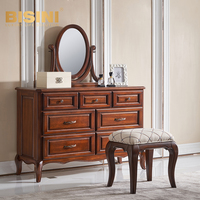 Commode de chambre de style campagnard américain, en bois massif, finition cerisier brun, vintage, multifonctionnelle, avec coiffeuse et table de maquillage, pour usage domestique
