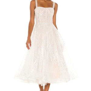 Phụ nữ thanh lịch của trang phục không tay buổi tối Midi Đầm ren lưới <span class=keywords><strong>sequin</strong></span> Đầm - Product Image 5