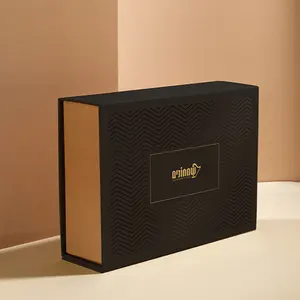 Custom Rigid Cardboard Large Big Magnet Cosmetic Packaging Black Paper Gift Box With Logo