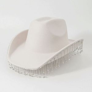 Luxury <b>Wedding</b> Mardi Gras Party Western Jazz Bowler Cowboy <b>Hat</b> with Rhinestone Tassel <b>for</b> Travel Outdoor Use - Product Image 1