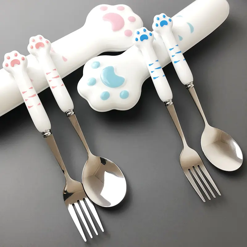 Baby cutlery 304 stainless steel Kids' fork spoon children flatware sets with Creative Cartoon handle 2 pieces set tableware