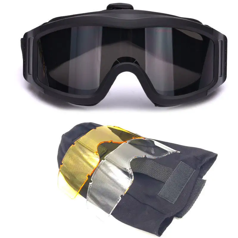 Thể thao ngoài trời Airsoft Kính chiến thuật với 3 ống kính UV400 Tác động kháng cho nam giới phụ nữ