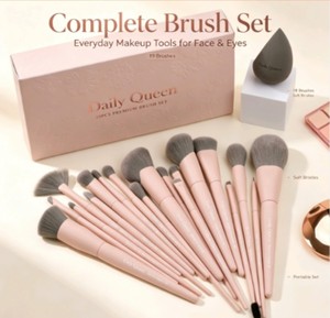 DailyQueen – Ensemble de 19 pinceaux de maquillage roses véganes, poils synthétiques doux, format voyage, pour fond de teint, <span class=keywords><strong>crayon</strong></span> à sourcils et estompage - Product Image 1