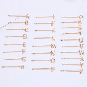 Grampos de cabelo de 6cm, metal liso, dourado, com letras do alfabeto, para meninas, quente, feminina
