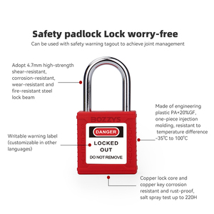 <span class=keywords><strong>Candado</strong></span> de Seguridad de Plástico <span class=keywords><strong>Rojo</strong></span> Impermeable Personalizado de 38 mm para Bloqueo de Equipos Industriales con Llave Maestra, Fabricante OEM - Product Image 2