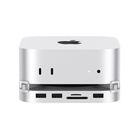 Dok Aluminium Mac Mini M4 Stand Dock USBC Hub M.2 NVMe SSD Enclosure Docking Station 10Gbps USB3.2 USB2.0 Pembaca Kartu SD TF 4.0