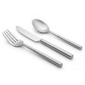 Juego de Cubiertos de Acero Inoxidable Espejado, Acabado Satinado, Resistente al Deslustre, con Diseño de Mango Cilíndrico, Perfecto para Hoteles y Cafeterías - Product Image 1
