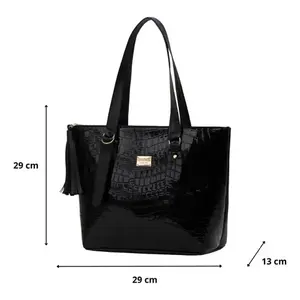 Bolso Crocco para Mujer Fana Julia, Negro, PVC, Impermeable, con Borlas, Accesorio de Moda - Product Image 1