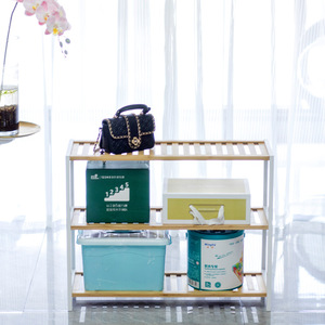 Bamboo Shelving Unit 3 Tier Multifunctional <b>Storage</b> <b>Rack</b> For Living Room Standing Type Rectangle Design - Product Image 1