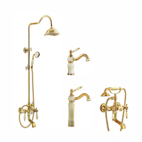 Ensemble de douche et robinetterie classique antique en titane doré et jade cyan, ensembles de douche et robinetterie vintage, mitigeur de douche et de bain