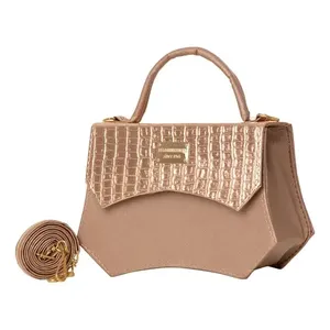 Sac bandoulière Fana vintage en or rose, motif alligator, cuir véritable, imperméable, style été - Product Image 1