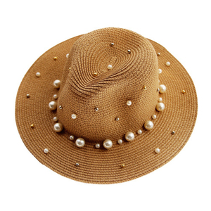 <span class=keywords><strong>Chapeau</strong></span> de soleil en paille d'été avec visière perlée, style <span class=keywords><strong>Trilby</strong></span> Jazz, pour femme et homme, Fedora, Panama, pour la plage - Product Image 4