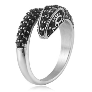 Anillo de serpiente yunique de acero inoxidable para hombre, estilo punk, joyería con diseño de animales, regalo, plata, piedra negra - Product Image 1