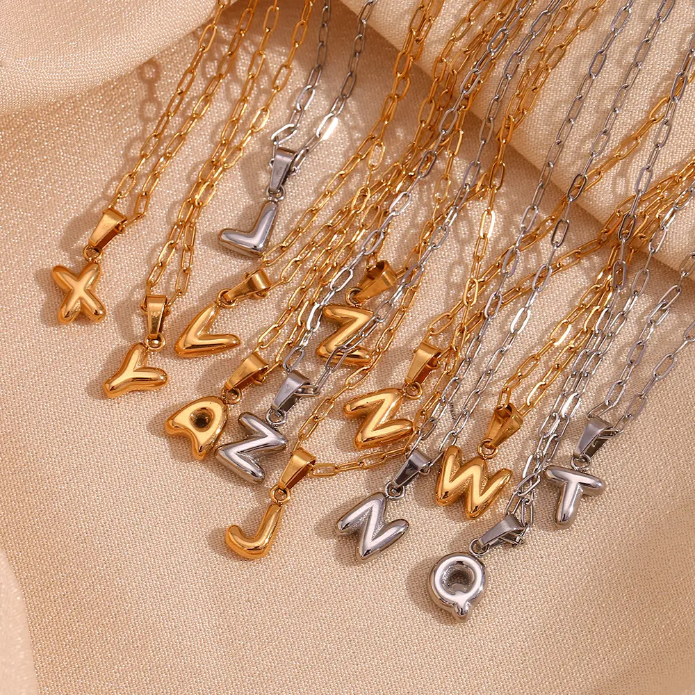 ZF 2024 neue klobige goldene silberne Alphabet-Ballonschlag Initialbuchstaben Pendantarabische Buchstaben-Halskette