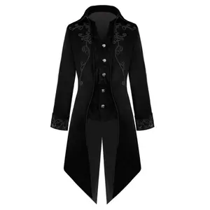 Dewasa Pria Victoria Mantel Kostum Hitam Tuxedo Halloween Cosplay Kostum Jas Berekor Gothic Steampunk Trench Frock Pakaian Mantel