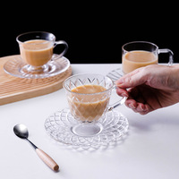 Mug à thé en verre moderne avec logo personnalisé, 200 ml, tasse à café en verre transparent avec poignée et soucoupe