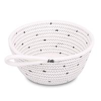 Panier de rangement multifonctionnel personnalisable à motif tacheté brodé, de taille moyenne, de forme ronde, avec poignée en corde de coton
