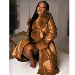 Factory Custom Vintage Fashion Faux PU Leather Trench Upscale Anti-wrinkle Windbreaker Long Coat For Women