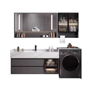 Mueble de <span class=keywords><strong>Baño</strong></span> de Roble con Base y Encimera de Mármol, con Estantes de Almacenamiento <span class=keywords><strong>para</strong></span> Remodelación de <span class=keywords><strong>Baño</strong></span> Principal - Product Image 1