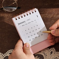 Calendrier de bureau mini 2027 transfrontalier en anglais, impression fleurs épanouies, carton blanc, planificateur de bureau 18 mois