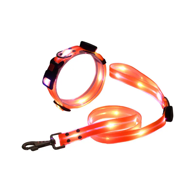 Toptan PVC su geçirmez şarj edilebilir el feneri Glow akıllı LED ışık Up stokta evcil hayvanlar için köpek tasması tasma seti