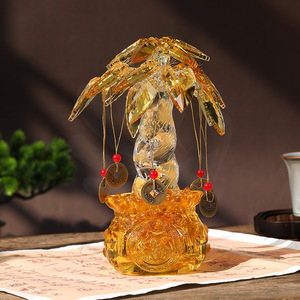 <b>Crystal</b> Money <b>Tree</b> Ornament Yellow With Colorful Base Home Decoration Gift - Product Image 3